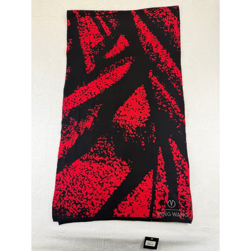 MING WANG Womens Red Black Abstract Print Knit Scarf All Size‎